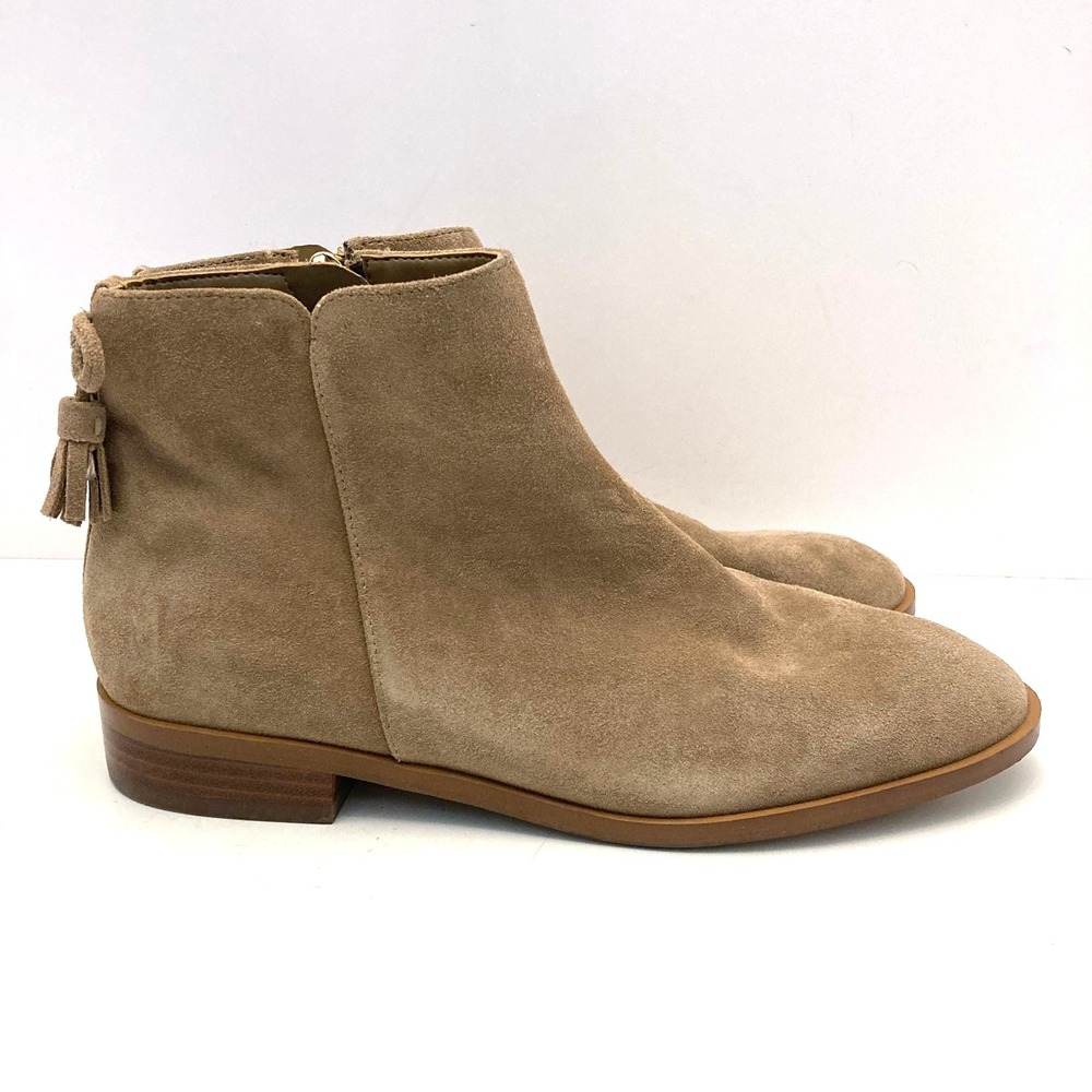 Kate Spade Saddle Suede Ankle Bootie Tan Womens 7 B Tassels Logo Side Zip
